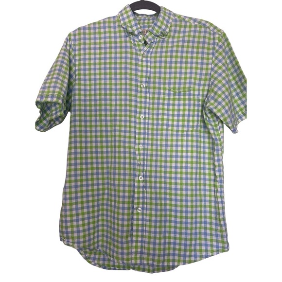 Island Republic Other - Island Republic Linen Cotton Button Up Mens Med Checkered Short Sleeve Casual